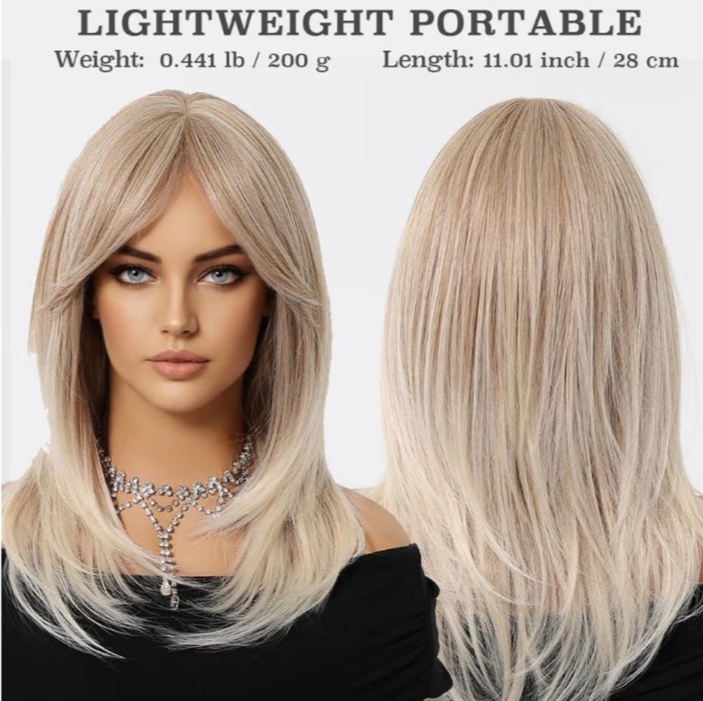 🆕 NIB NWT 16" Blonde-ash brown straight synthetic wig w/face-framing layers - Picture 5 of 11